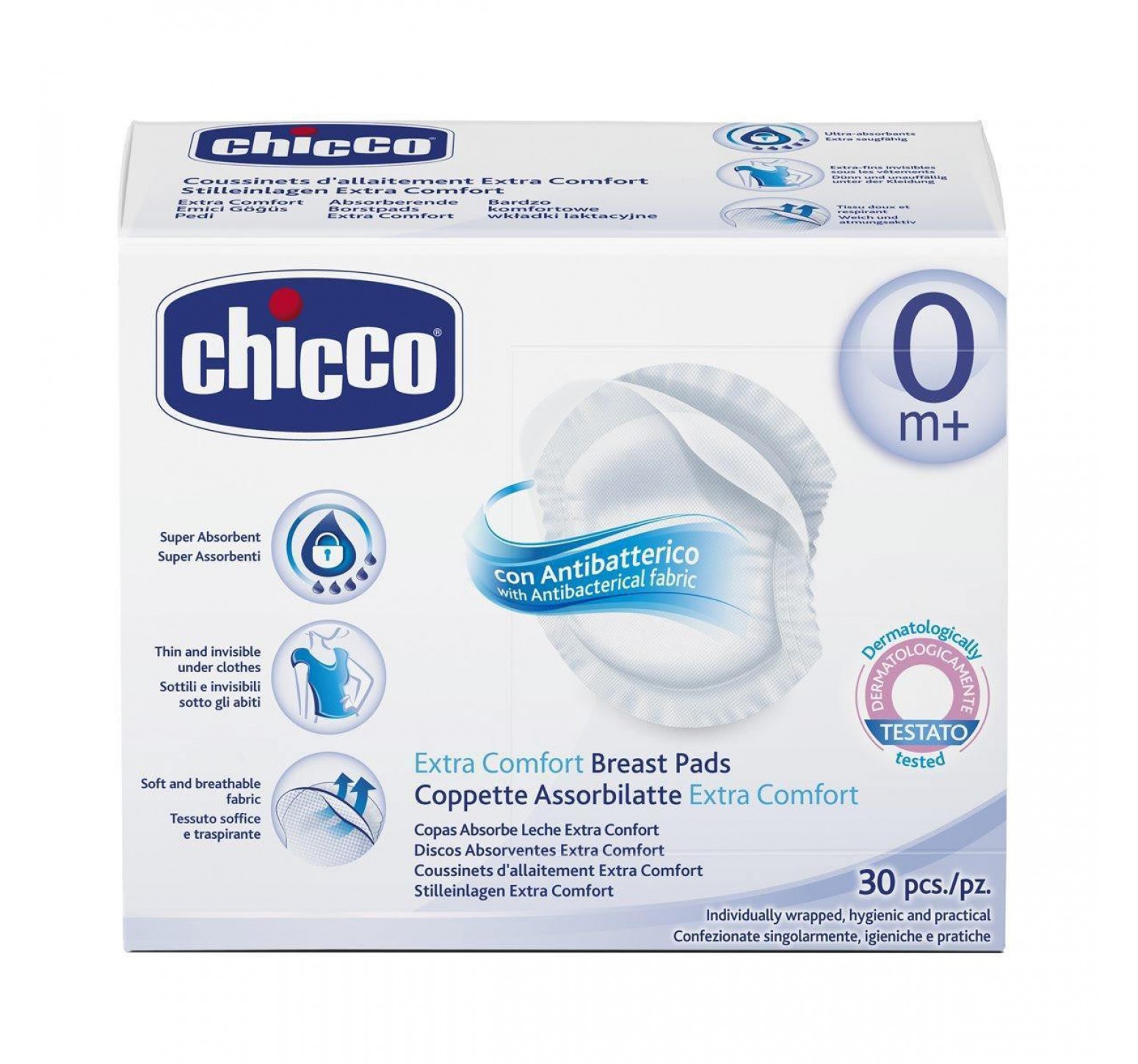 Прокладки для груди Антибактериальные CHICCO 30шт Одноразовые