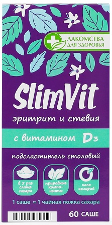 Подсластитель столовый SlimVit эритрит и стевия с вит. Д3 60г
