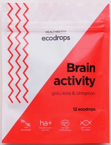 Леденцы HEALTHBERRY Ecodrops Brain Activity 12 шт для улучшения мозговой деятельности #