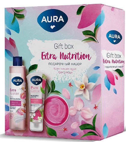 AURA подарочный набор Extra Nutrition Крем-гель для душа 250мл+Крем для рук 75мл