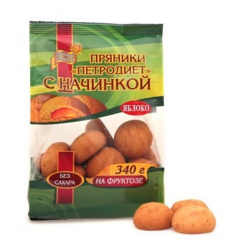 Петродиет Пряники на фруктозе 340гс начинкой Яблоко