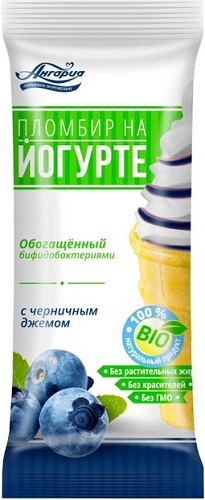 Ангария Мороженое Пломбир на Йогурте с Чернич.джем. ваф.стак. 15% 85г обогащ.бифидобак.
