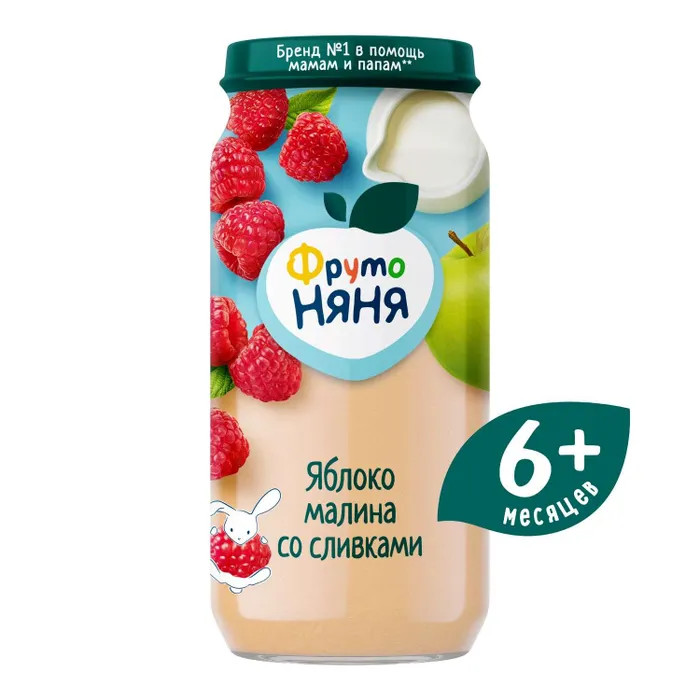 ФрутоНяня Пюре Яблоко Малина сливки 250г