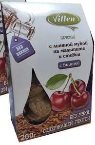 Vitlen Печенье с Льняной мукой на мальтите с вишней 200г