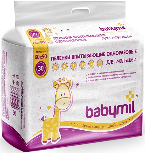 Пеленки одноразовые 60*90см 30шт BABYMIL