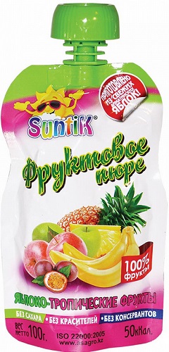 Фруктовое Пюре Яблоко-Тропические фрукты Suntik 500мл