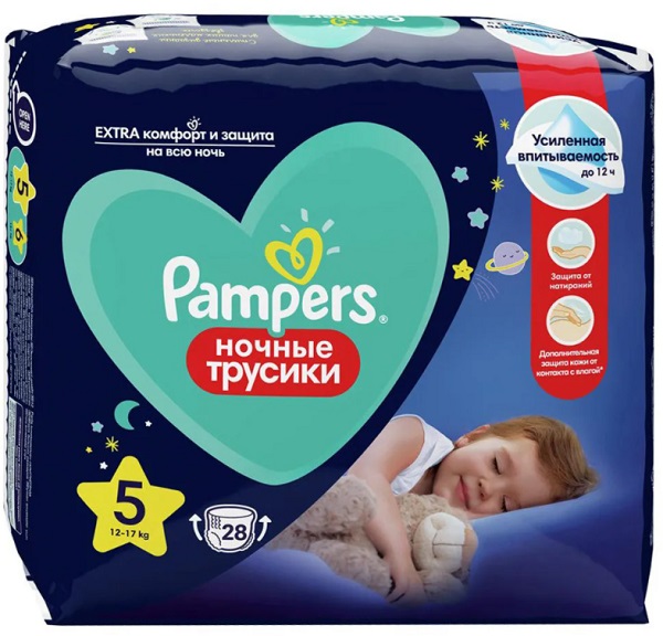 Трусики-подгузники для детей ночные PAMPERS Pants №5 (12-17кг) 28шт