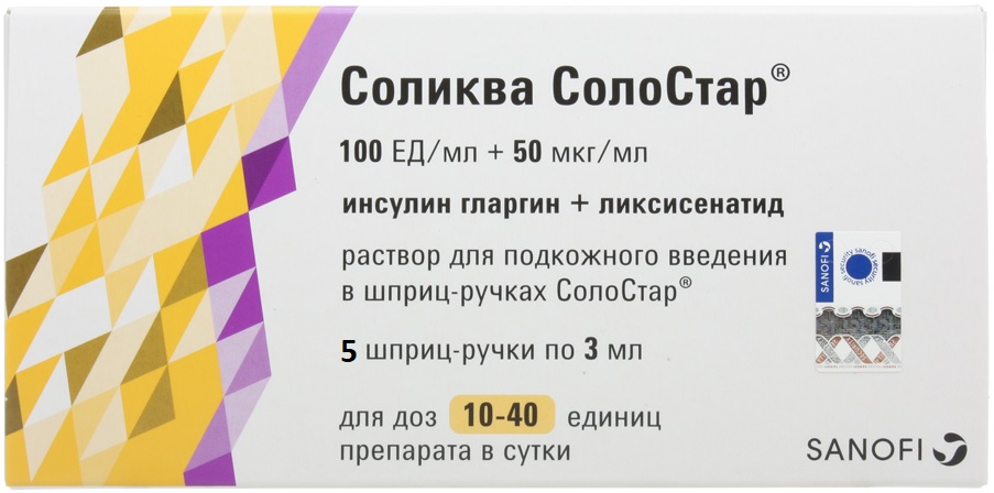 Соликва СолоСтар 100 ЕД 50 мкг/мл 3 мл №5 шприц-ручка / Инсулин (Упаковка)