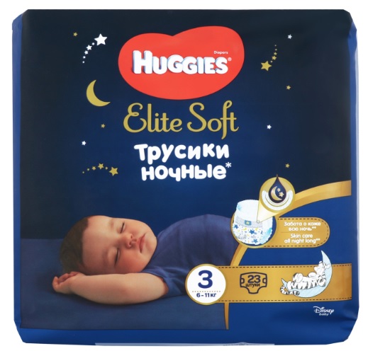 Трусики-подгузники для детей HUGGIES ELITE SOFT Overnights №3 ( 6-11 кг ) 23 шт