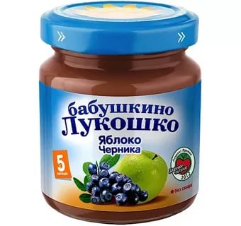 Бабушкино лукошко Пюре Яблоко черника 100г ст/б с 5 месяцев .
