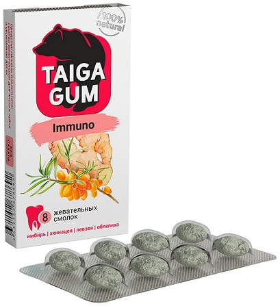 Смолка жевательная Immuno 0,8г №8шт Taiga Gum  &
