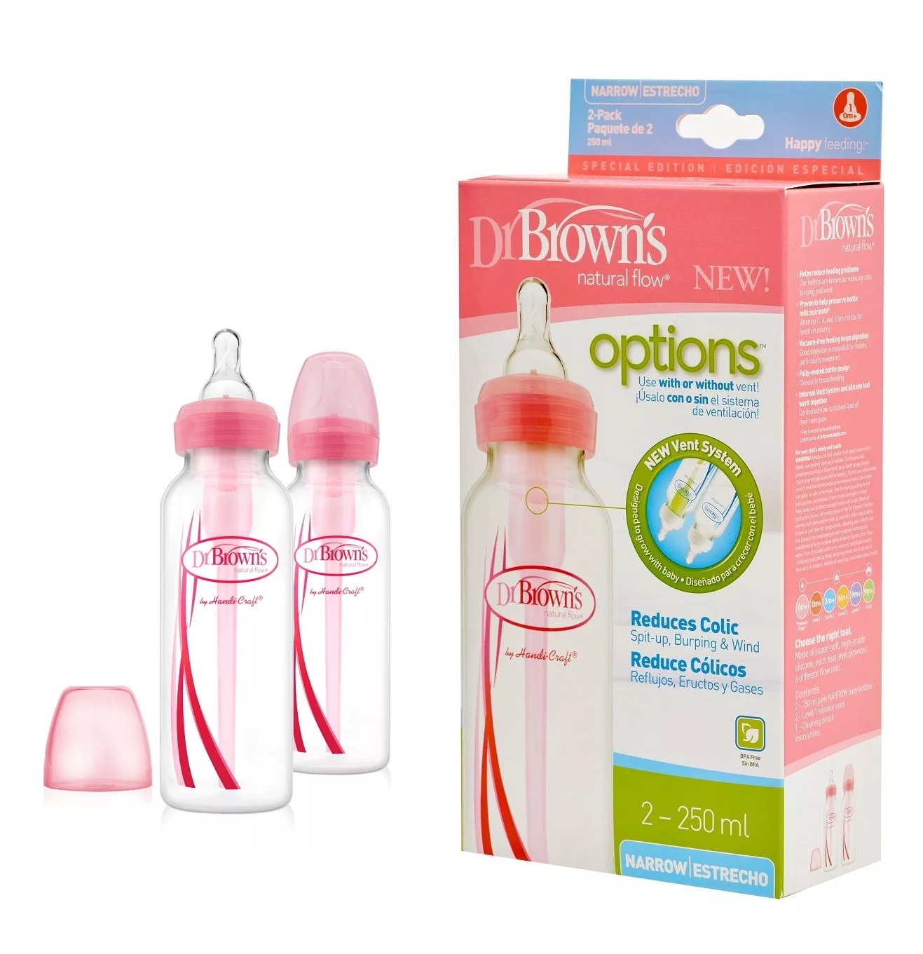 Набор Бутылочек DrBROWNS 250мл*2 SB82305 уз/г 0м+ Пластик Pink