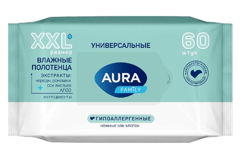 AURA Family Antibacterial Влажные полотенца big-pack 60шт