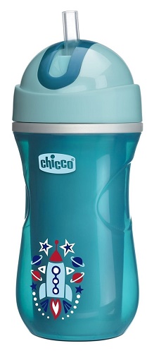 Поильник 14м+ CHICCO Sport Cup 266мл с трубочкой Blue Непроливайка