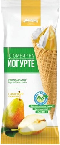 Ангария Мороженое Пломбир на Йогурте с Грушев..джем. шок.глаз. ваф.рожок. 15% 110г обогащ.бифидобак.