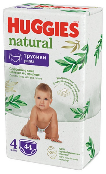 Трусики-подгузники для детей HUGGIES Natural Pants №4 ( 9-14 кг ) 44 шт
