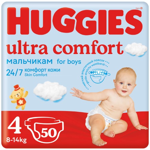 Подгузники для Мальчиков HUGGIES ULTRA COMFORT JUMBO №4 (8-14кг) 50шт