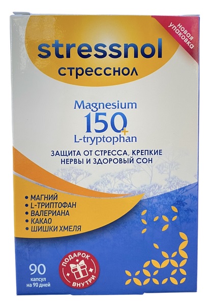Стресснол капс. №90 БАД / Stressnol (оксид магния,L-триптофан,экстракты валерианы,какао,шишек хмеля) (Упаковка)