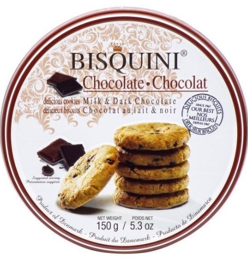 Печенье шоколадное BISQUINI белый 150 г ж/б