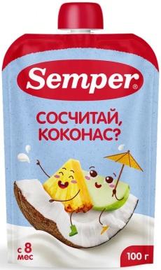 Semper Пюре Яблоко Банан Ананас Кокос 100г пауч с 8 мес.