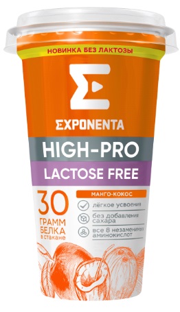Напиток кисломолочный Exponenta High-Pro безлактозный Манго-кокос 250 г
