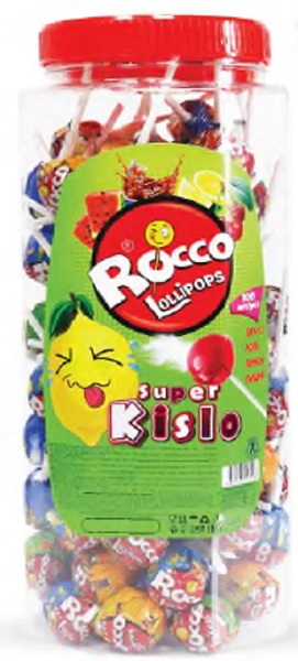 Леденец на палочке Lollipop Rocco Super Kislo 16г (арбуз,вишня,кола,лимон)
