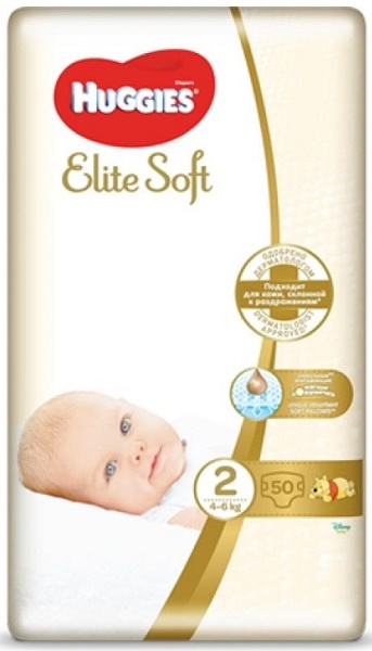 Подгузники для детей HUGGIES ELITE SOFT №2 ( 4-6 кг ) 50 шт 