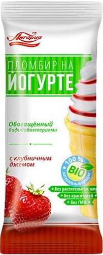Ангария Мороженое Пломбир на Йогурте с Клубн.джем. ваф.стак. 15% 85г обогащ.бифидобак.