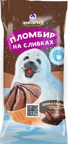 Ангария Мороженое Пломбир на сливках Шоколадное с шок.топпингом. ваф.рожок. 15% 85г 