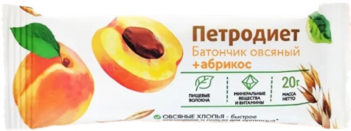 Петродиет Батончик Овсяный Абрикос на фруктозе 20г