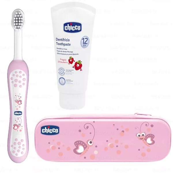 Зубная паста + зубная щетка CHICCO 12м+ Розовый