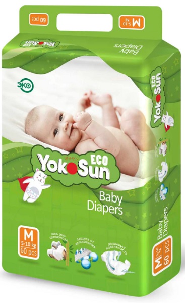Подгузники для детей YOKOSUN Eco M60 ( 5-10 кг ) 60 шт