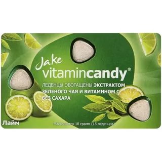 JAKE Vitamincandy Леденцы Зеленый Чай с витаминами С,Е,В2,В1 18 г №15 #&