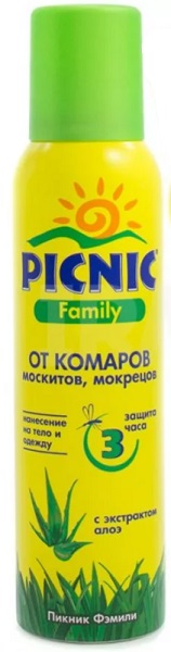 PICNIC Family аэрозоль от комаров москитов мокрецов 150 мл