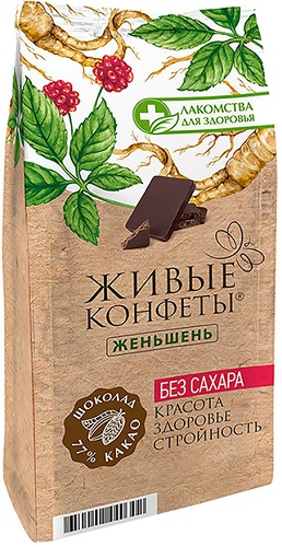 Живые конфеты Шоколад горький с женьшенем 100г Лакомства для здоровья