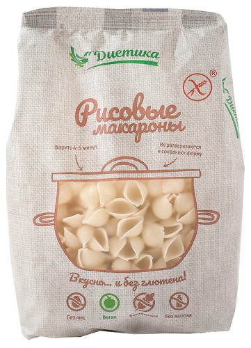 Диетика Макаронные изделия из рисовой муки Ракушка 250г 