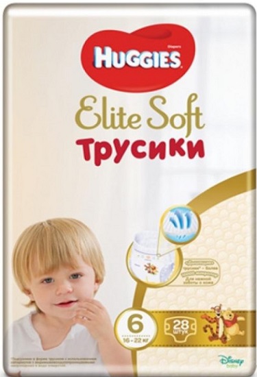 Трусики-подгузники для детей HUGGIES ELITE SOFT №6 ( 16-22 кг ) 28 шт