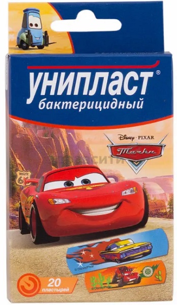 Лейкопластырь Бактерицидный УНИПЛАСТ Детский ( 20 шт ) Тачки Veropharm