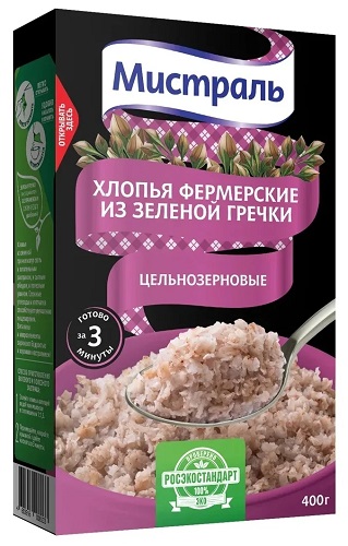Мистраль Хлопья Фермерские Зеленая гречка 400г