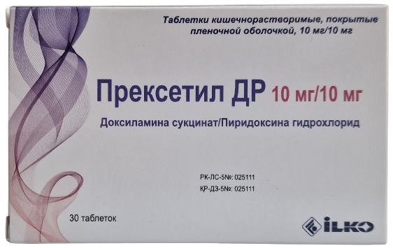 Прексетил ДР табл. п/о 10 мг/10 мг №30 ( доксиламина сукцинат, пиридоксина гидрохлорид ) (Упаковка)