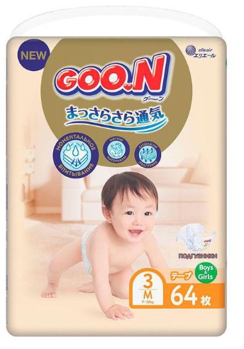 Подгузники для детей Goo.N Premium Soft №3 (7-12кг) 64шт