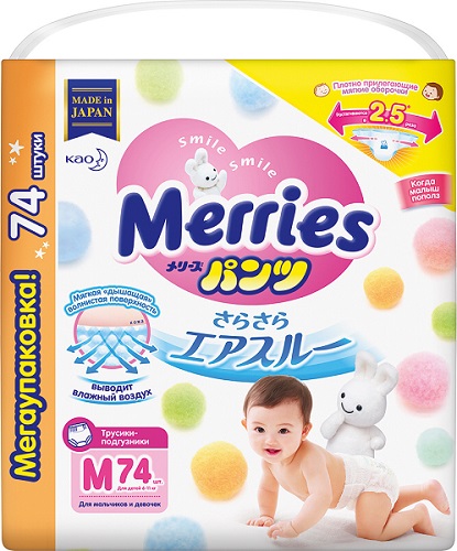 Трусики-подгузники для детей MERRIES M74 (6-11кг) 74шт