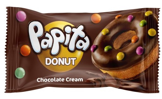 Papita Donut кекс с глазурью шоколадной начинкой и цветным драже 40г