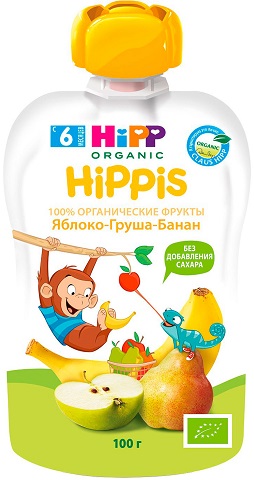 Хипп Органик Пюре Яблоко Груша Банан 100г пауч Hippis