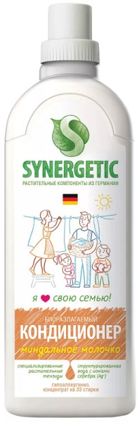 SYNERGETIC Кондиционер ополаскиватель для белья Миндальное молочко 1 л