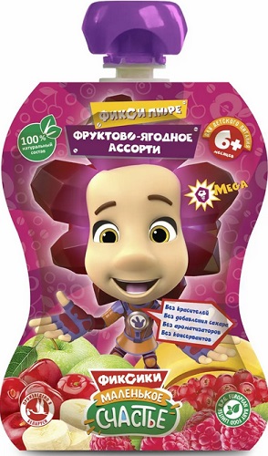 Маленькое счастье Фиксики Пюре Фруктово-ягодное ассорти 90г гуалапак