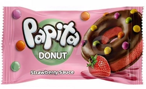Papita Donut кекс с глазурью клубничной начинкой и цветным драже 40г