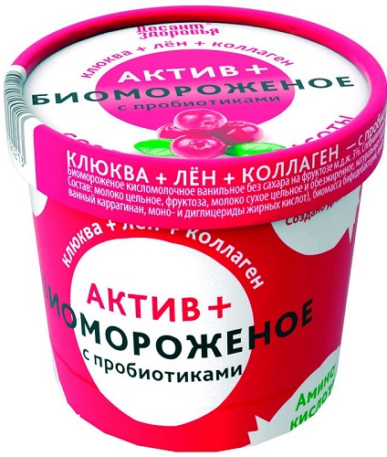 Биомороженое Актив+ Клюква+лен+коллаген 60г с пребиотиками Десант здорвья