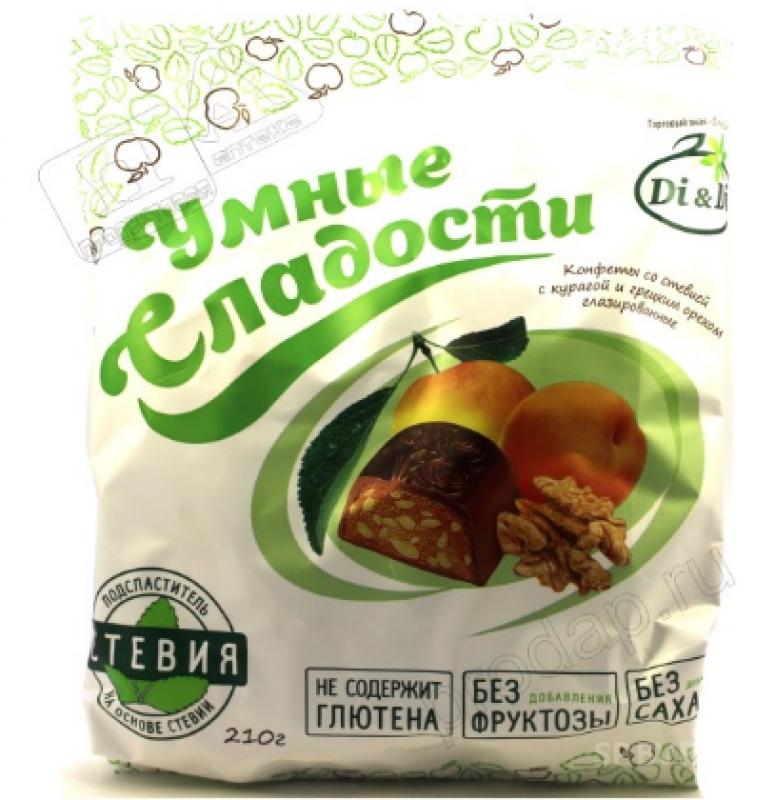 Di&Di Умные сладости Конфеты Курага Грецкий орех 210г со стевией глазир
