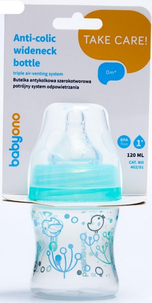 Бутылочка Пластиковая BABYONO Антиколиковая 120 мл с ш/г мятная арт.402/01